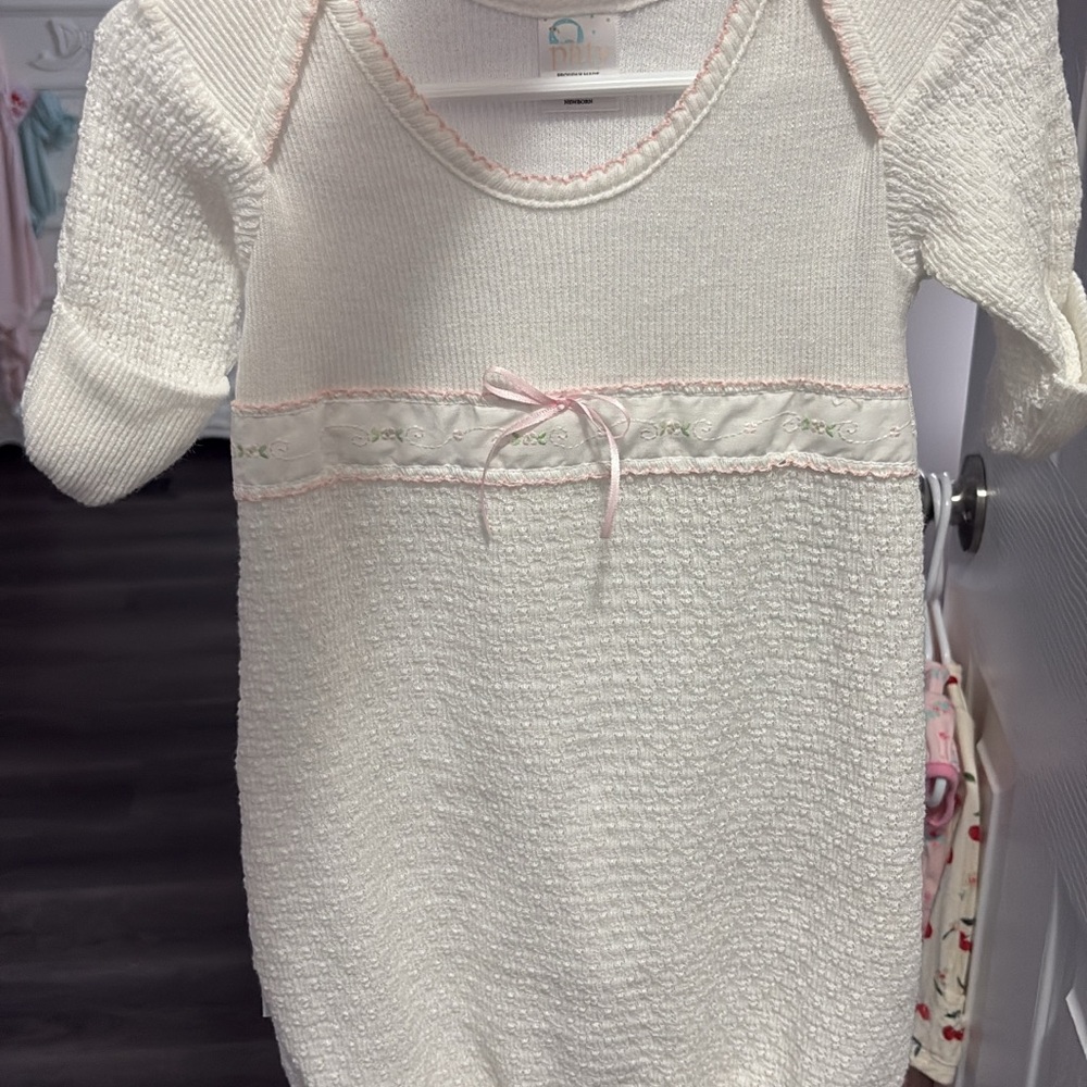 Charming White Knit Kids Dress with Pink Accents